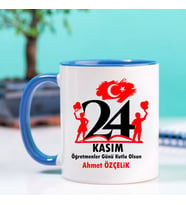 24 Kasım Öğretmenler Günü Hediyesi Kupa Bardak (Mavi)