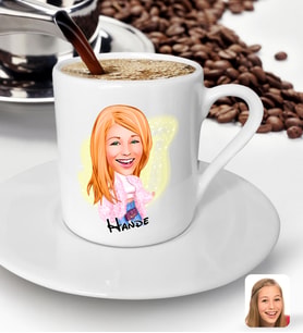 BK Gift Kişiye Özel Kadın Moda İkonu Karikatürlü Türk Kahvesi Fincanı-1 (Beyaz)
