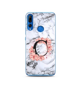 Mermer Çiçekli Harf Tasarım Süper Şeffaf Silikon Telefon Kılıfı Huawei Y9 Prime 