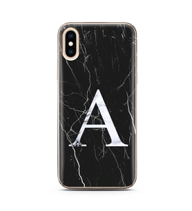 Iphone Xs Siyah Mermer Harf Tasarımlı Telefon Kılıfı A-Harfi 