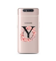 Pembe Çiçekli Harf Tasarım Süper Şeffaf Silikon Telefon Kılıfı Samsung A80 Y-Har