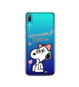 Snoopy Tasarımlı Süper Şeffaf Silikon Telefon Kılıfı Huawei Y7 Pro 2019