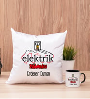 Elektrik Mühendisi Kare Yastık ve Siyah Kupa Bardak