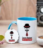 Babaya Özel Hediye Mavi Kupa Bardak Ve Anahtarlık Set