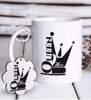 BK Gift Kişiye Özel Queen Beyaz Kupa ve Anahtarlık Hediye Seti (Model 1)