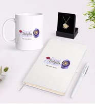 BK Gift Kişiye Özel Sosyal Bilgiler Öğretmeni Beyaz Kupa Defter Kalem ve İsimli Papatya Kolye Hediye Seti-2 (Model 1)