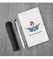 Kişiye Özel Doktor Seti Beyaz Defter Metal & Beyaz Tükenmez Kalem