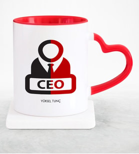 BK Gift Kişiye Özel Mesleki Ceo Kırmızı Kalpli Kupa Bardak