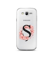 Pembe Çiçekli Harf Tasarım Süper Şeffaf Silikon Telefon Kılıfı Samsung Grand Neo