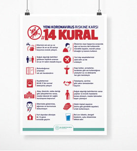 Koronavirüs Riskine Karşı 14 Kural Afiş Poster (50 x 70 cm.)