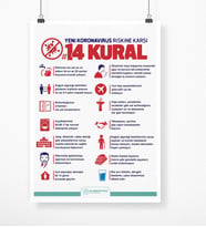 Koronavirüs Riskine Karşı 14 Kural Afiş Poster (50 x 70 cm.)