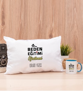 Beden Eğitimi Öğretmeni Dikdörtgen Yastık ve Mavi Kupa Bardak