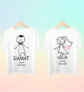 Kişiye Özel Baskılı Gelin Damat Çift Tshirt