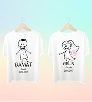 Kişiye Özel Baskılı Gelin Damat Çift Tshirt