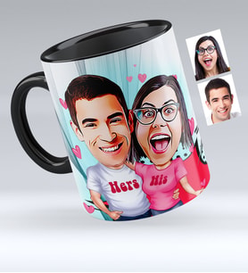 BK Gift Kişiye Özel Sevgililer Karikatürlü Siyah Kupa Bardak  5