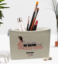 BK Gift Kişiye Özel En Güzel Anne Adayı Keten Makyaj Çantası - 2 (Bej)