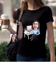 BK Gift Kişiye Özel Bayan Genel Müdür Karikatürlü Siyah T-Shirt