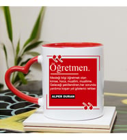 Öğretmen Anlamlı Kalpli Kupa Bardak (Kırmızı)