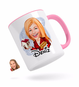 BK Gift Kişiye Özel Kadın Emlakçı Karikatürlü Pembe Kupa Bardak-2