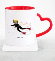BK Gift Kişiye Özel Mesleki Dalgıç Kırmızı Kalpli Kupa Bardak
