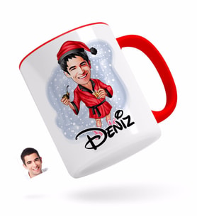 BK Gift Kişiye Özel Erkek Yeni Yıl Karikatürlü Kırmızı Kupa Bardak-3