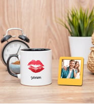 Dudak Tasarım Siyah Kupa Bardak ve Sarı Mini Fotoğraf Çerçevesi
