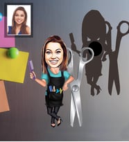 Kişiye Özel Kuaför Bayan Karikatürlü Ahşap Magnet Mod-3