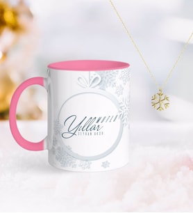 BK Gift Kişiye Özel Yılbaşı Mutlu Yıllar Pembe Kupa ve Kar Tanesi Kolye-14 (Model 1)