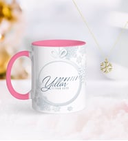 BK Gift Kişiye Özel Yılbaşı Mutlu Yıllar Pembe Kupa ve Kar Tanesi Kolye-14 (Model 1)