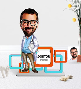 BK Gift Kişiye Özel Bay Doktor Karikatürlü 3D Ahşap Masa İsimliği - 3