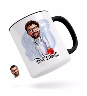 BK Gift Kişiye Özel Erkek Acil Tıp Teknisyeni Karikatürlü Siyah Kupa Bardak-1