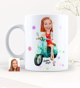 BK Gift Kişiye Özel Bayan Vespa Temalı Karikatürlü Beyaz Kupa Bardak