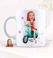 BK Gift Kişiye Özel Bayan Vespa Temalı Karikatürlü Beyaz Kupa Bardak