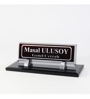 Yönetici İsimlik - Kişiye Özel Tasarım Premium Cam Masaüstü İsimlik – Ofis Masaüstü İsimlik – Masalık