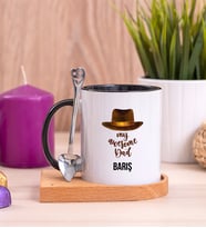 Awesome Dad Babaya Hediye Ahşap Altlıklı Siyah Kupa Bardak