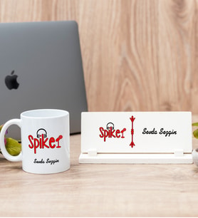 Spiker Beyaz Kupa Bardak Ve Masa İsimliği Hediye Seti