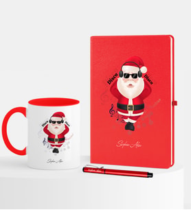 BK Gift Kişiye Özel Yılbaşı Noel Baba Temalı Kırmızı Defter Kalem Kupa Seti - 1