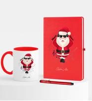 BK Gift Kişiye Özel Yılbaşı Noel Baba Temalı Kırmızı Defter Kalem Kupa Seti - 1