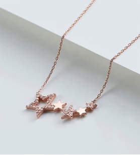 925 Ayar Gümüş Yıldızlı Kolye ( Rose Gold )