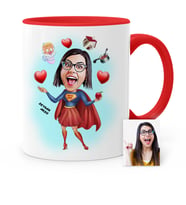 BK Gift Kişiye Özel Süper Anne Karikatür Kırmızı Kupa Bardak
