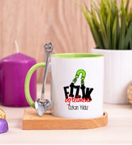 Fizik Öğretmeni Ahşap Altlıklı Yeşil Kupa Bardak
