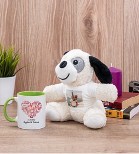 Love Tasarım Hediyelik Yeşil Kupa Bardak ve Peluş Köpek