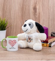 Love Tasarım Hediyelik Yeşil Kupa Bardak ve Peluş Köpek