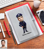 Kişiye Özel Polis Karikatürlü Gri Defter Kalem Hediye Seti Bay-2