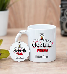 Elektrik Teknikeri Beyaz Kupa Bardak Ve Anahtarlık Set