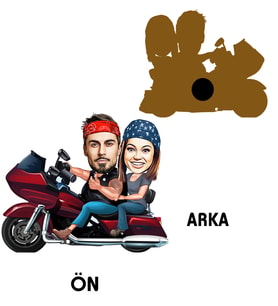 Kişiye Özel Motorcu Sevgili Karikatürlü Ahşap Magnet Model 2