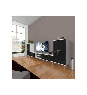 Decoraktiv Eko On2 Slm Dvd Krom Ayaklı Tv Ünitesi Tv Sehpası (Beyaz-Siyah)