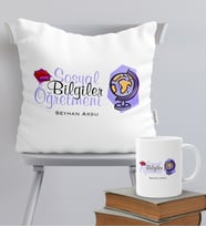 BK Gift Kişiye Özel Sosyal Bilgiler Öğretmeni Temalı Yastık Kupa Seti - 2