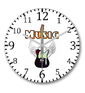 Guitar Music Gitar Müzik Duvar Saati Bombeli Gercek Cam