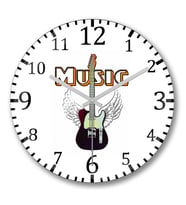 Guitar Music Gitar Müzik Duvar Saati Bombeli Gercek Cam